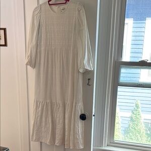 White Tiered Long Sleeve Sundress with Bishop Sleeves